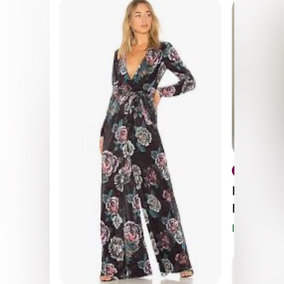 STYLESTALKER Revolve Sansa Wide Leg Floral Black Jumpsuit - Picture 1 of 12